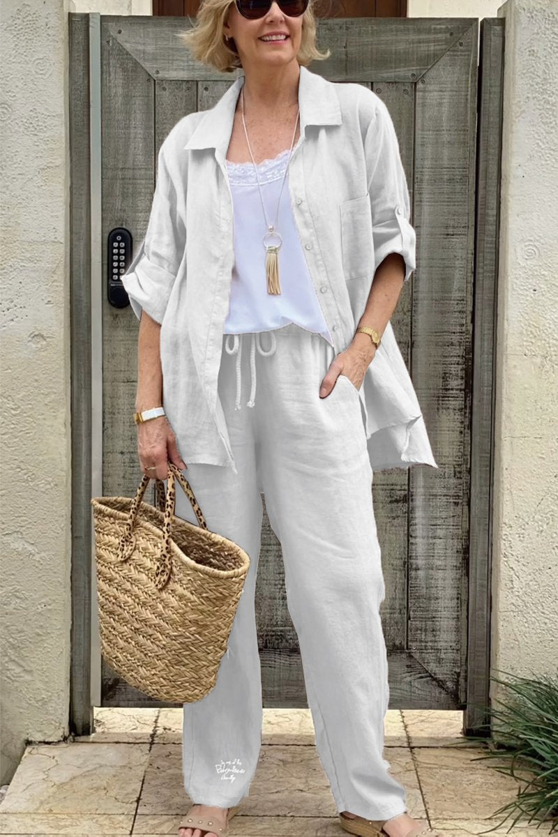 Conjunto de dos piezas de camisas casuales en algodón y lino.-ES