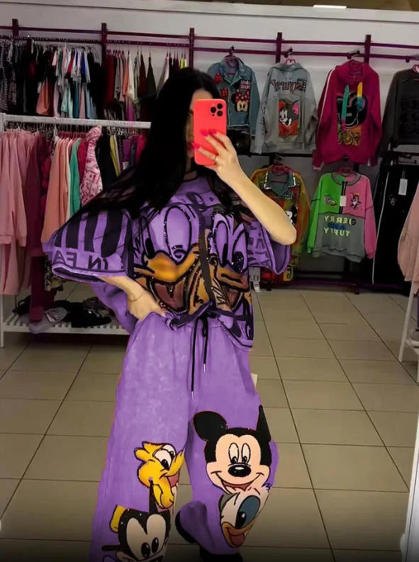 Conjunto de top y pantalón con temática de Donald Duck y Mickey Mouse-ES