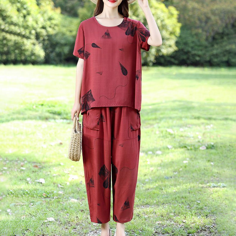 💞 Conjunto de pantalón corto de pierna ancha y top de manga corta con estampado para mujer-ES