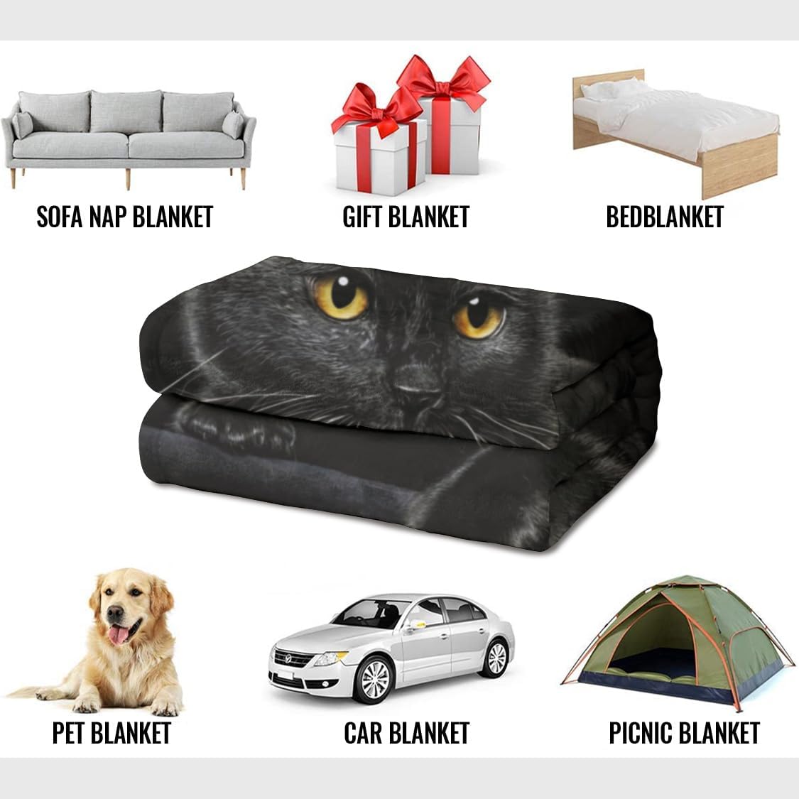 Čudovita flanelasta odeja z vzorcem črne mačke-SI