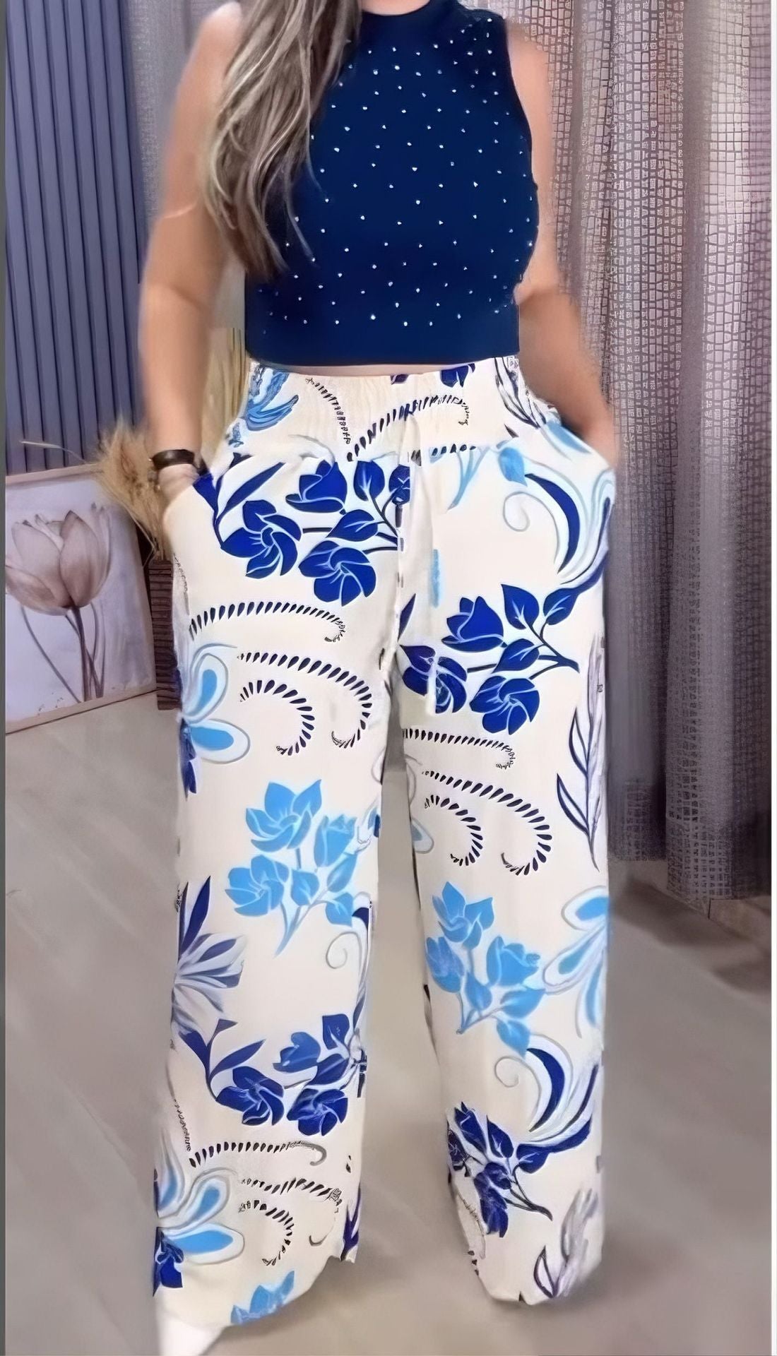 2025 m. vasaros naujos margintos plačios kelnės-LT