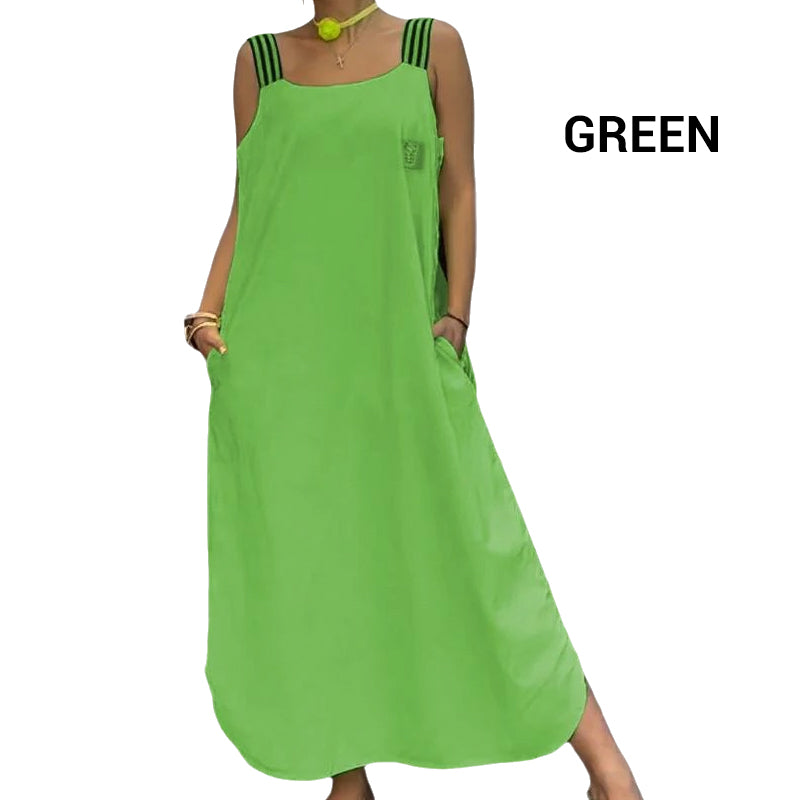 Vestido largo ancho de tirantes con bolsillos-ES