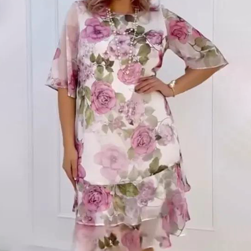 🌺Rožinė šifono suknelė su raukiniais-LT