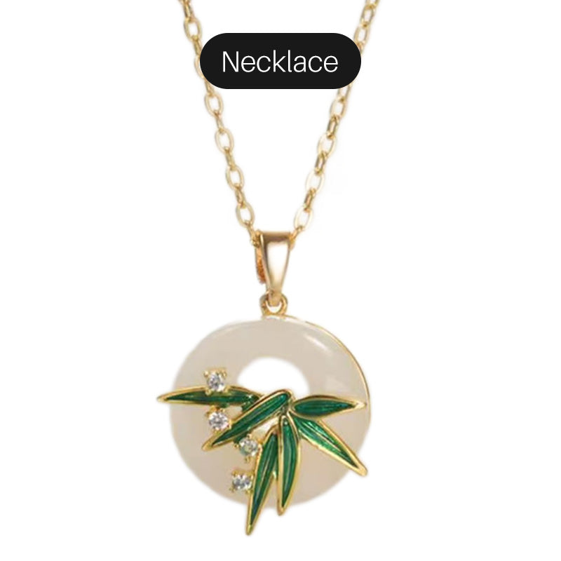 Modernūs rytietiško stiliaus bambuko auskarai ir vėrinys-LT