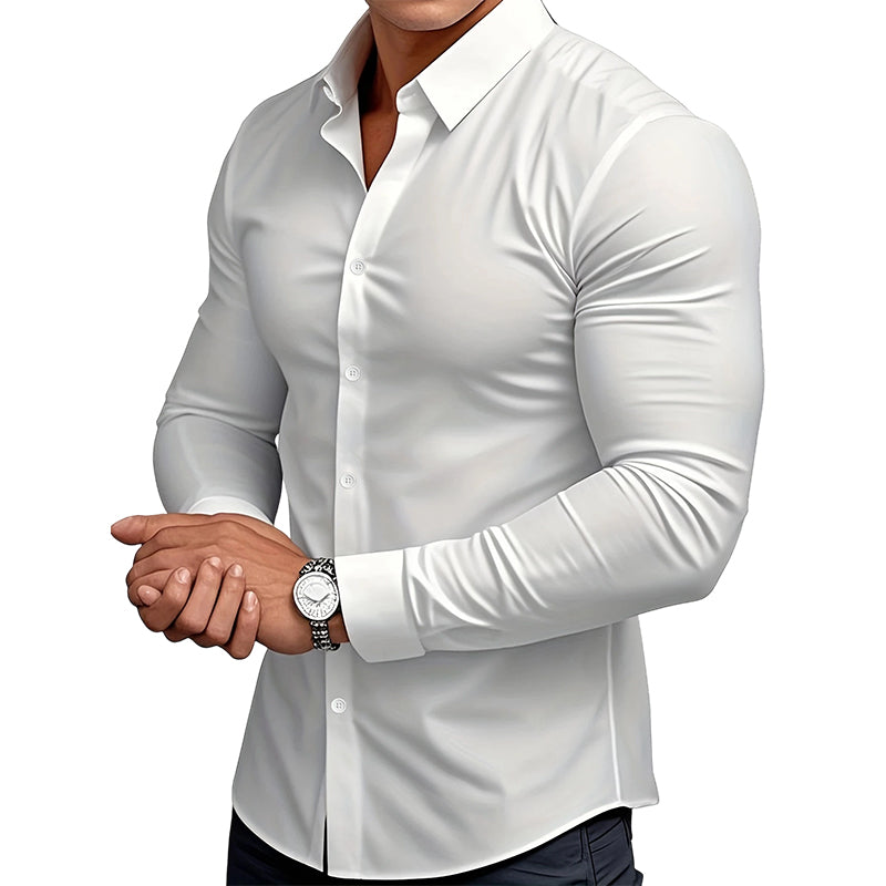 Camisa lisa de manga larga para hombre - material resistente a las arrugas-ES