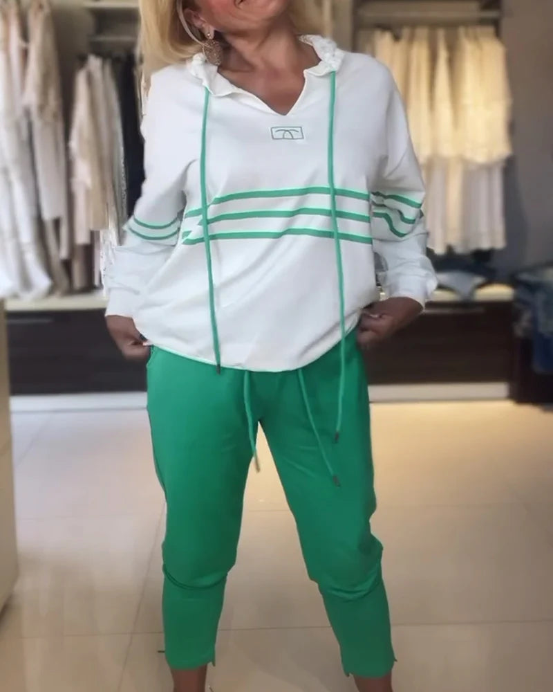 Conjunto de sudadera con estampado de rayas-ES