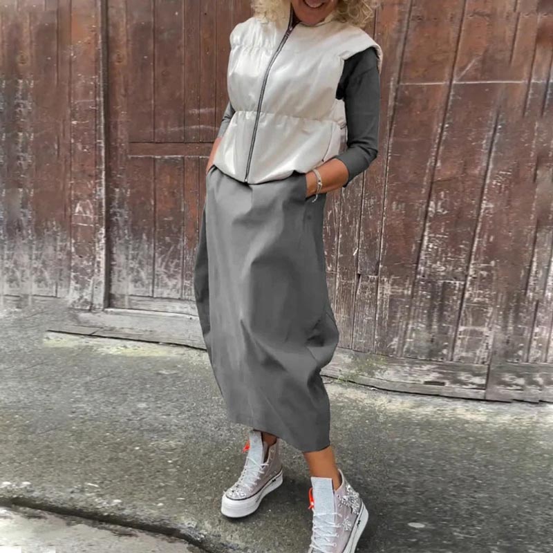 Vestido sencillo y elegante para mujer con bolsillos.-ES