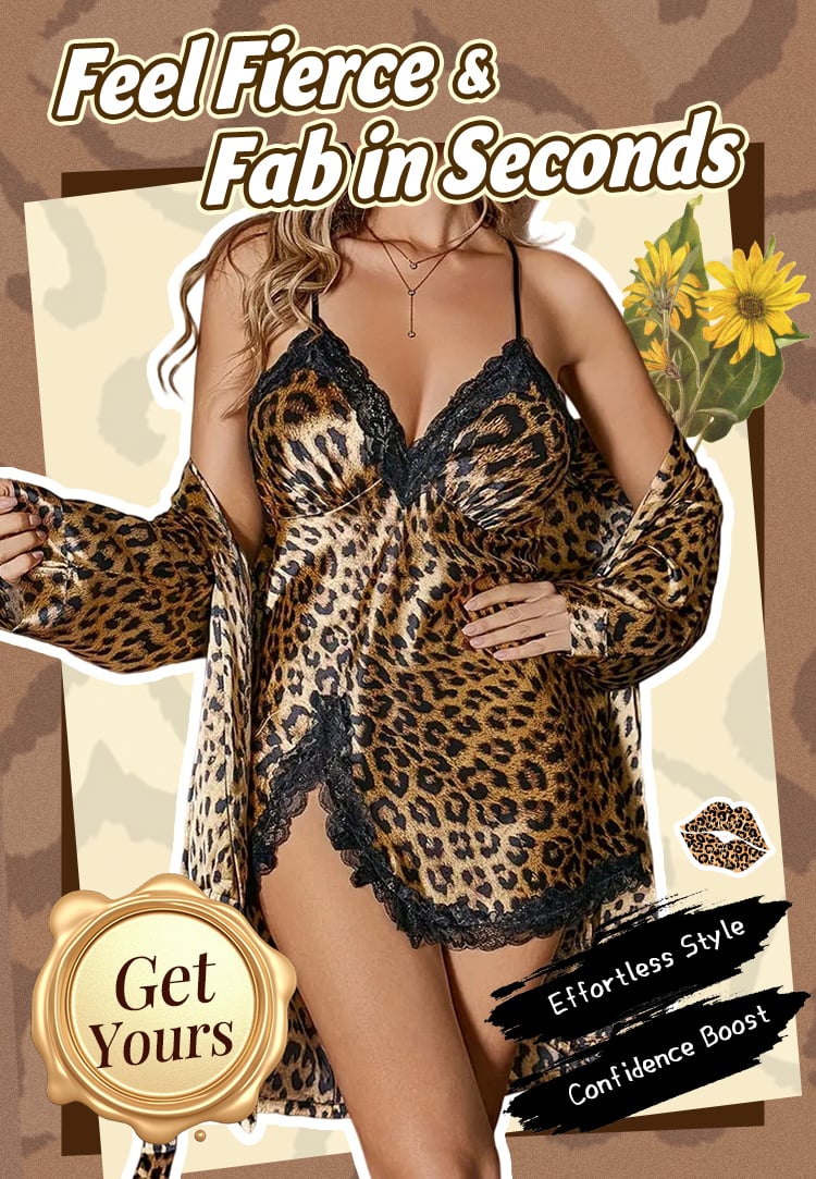 Conjunto de pijama sexy de dos piezas con estampado de leopardo.-ES