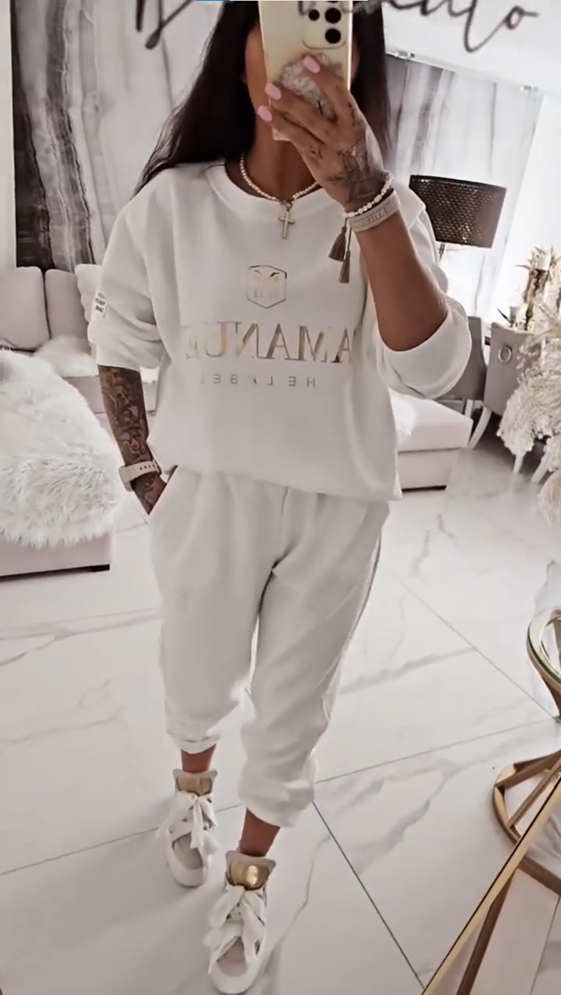 ⏳Časovno omejena ponudba! ⏰Ženski komplet za prosti čas, potiskana bluza in ohlapne hlače-SI