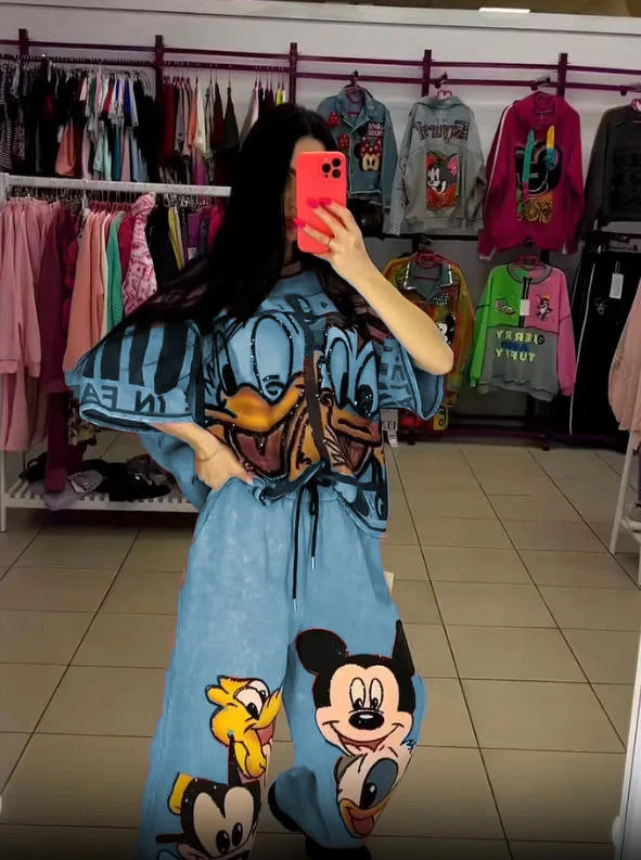 Conjunto de top y pantalón con temática de Donald Duck y Mickey Mouse-ES