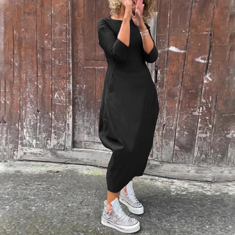 Vestido sencillo y elegante para mujer con bolsillos.-ES