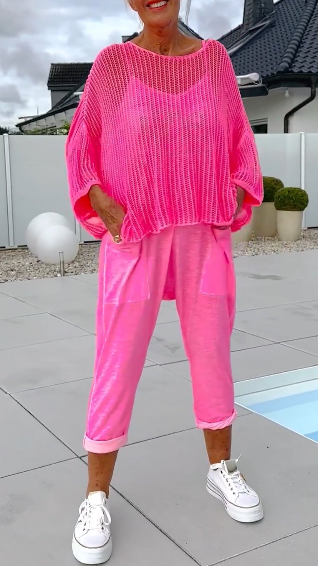 🌸Γυναικεία ολόσωμη φόρμα + φαρδύ τοπ με κούφιο κασκόλ-GR