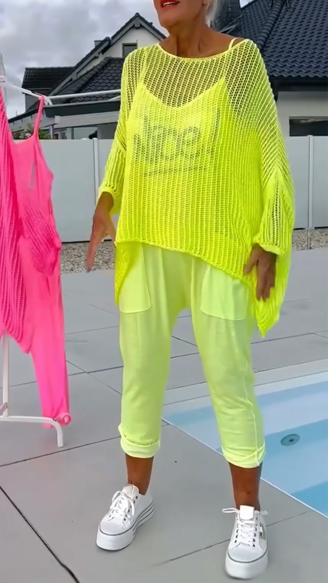 🌸Γυναικεία ολόσωμη φόρμα + φαρδύ τοπ με κούφιο κασκόλ-GR