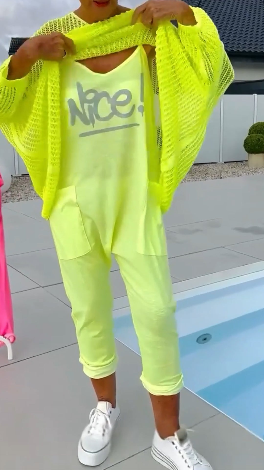 🌸Γυναικεία ολόσωμη φόρμα + φαρδύ τοπ με κούφιο κασκόλ-GR