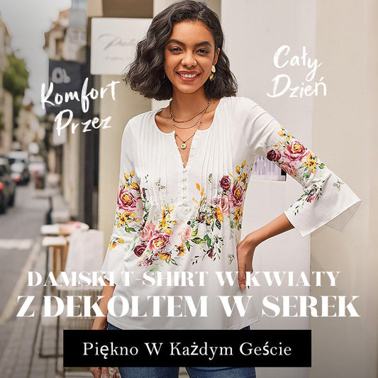 Camisa estampada con cuello en V para mujer-ES