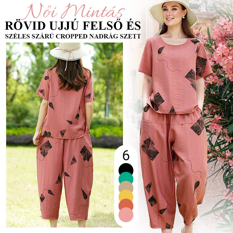 💞 Conjunto de pantalón corto de pierna ancha y top de manga corta con estampado para mujer-ES