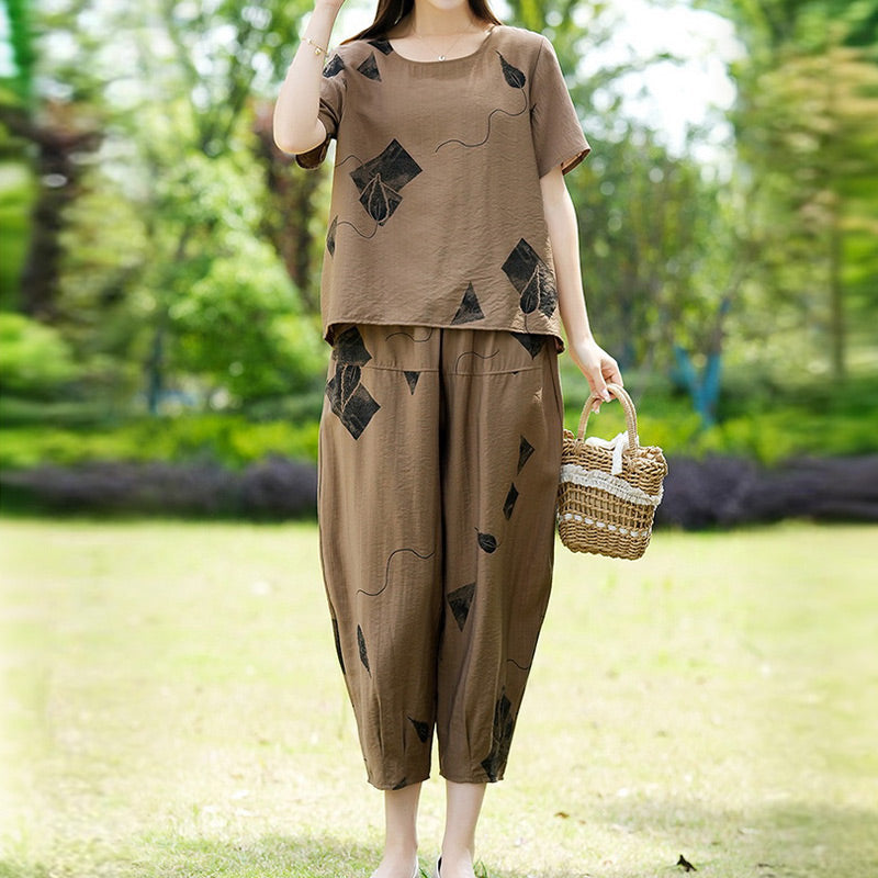 💞 Conjunto de pantalón corto de pierna ancha y top de manga corta con estampado para mujer-ES