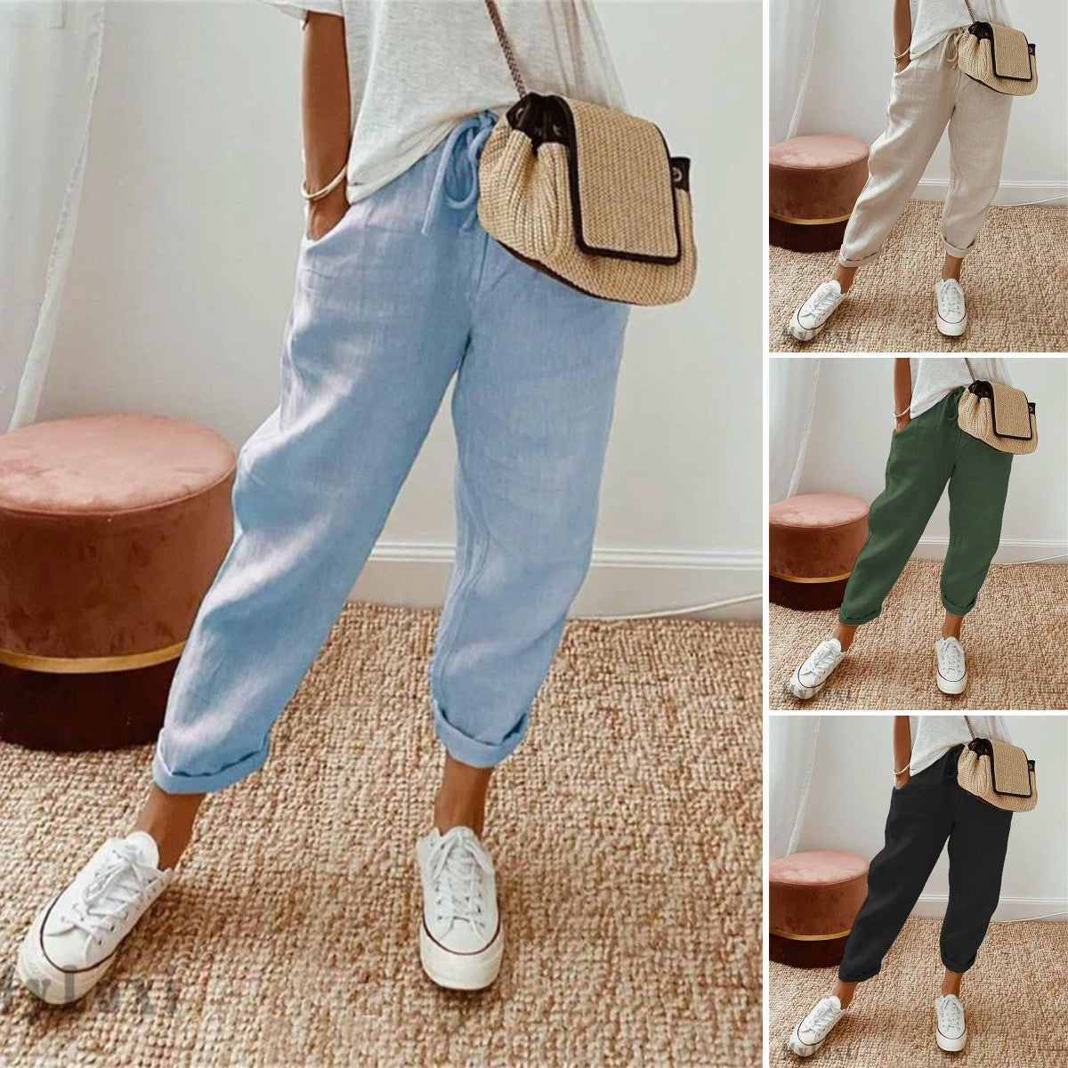 💕Ležerne ženske hlače iz bombaža in lana-SI