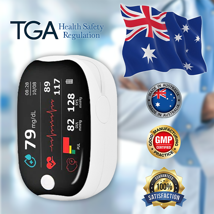 【🎁Especial de Navidad🎄】Oxímetro de pulso de dedo GlucoSense con clip - Versión en inglés (LED de cuatro colores)-ES