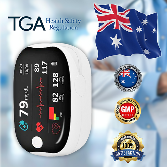 【🎁Especial de Navidad🎄】Oxímetro de pulso de dedo GlucoSense con clip - Versión en inglés (LED de cuatro colores)-ES