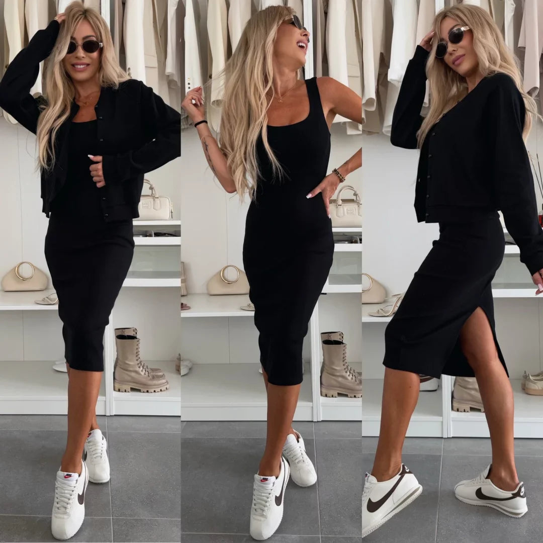 Moteriškas 2 viename laisvalaikio medvilninis kostiumas-LT