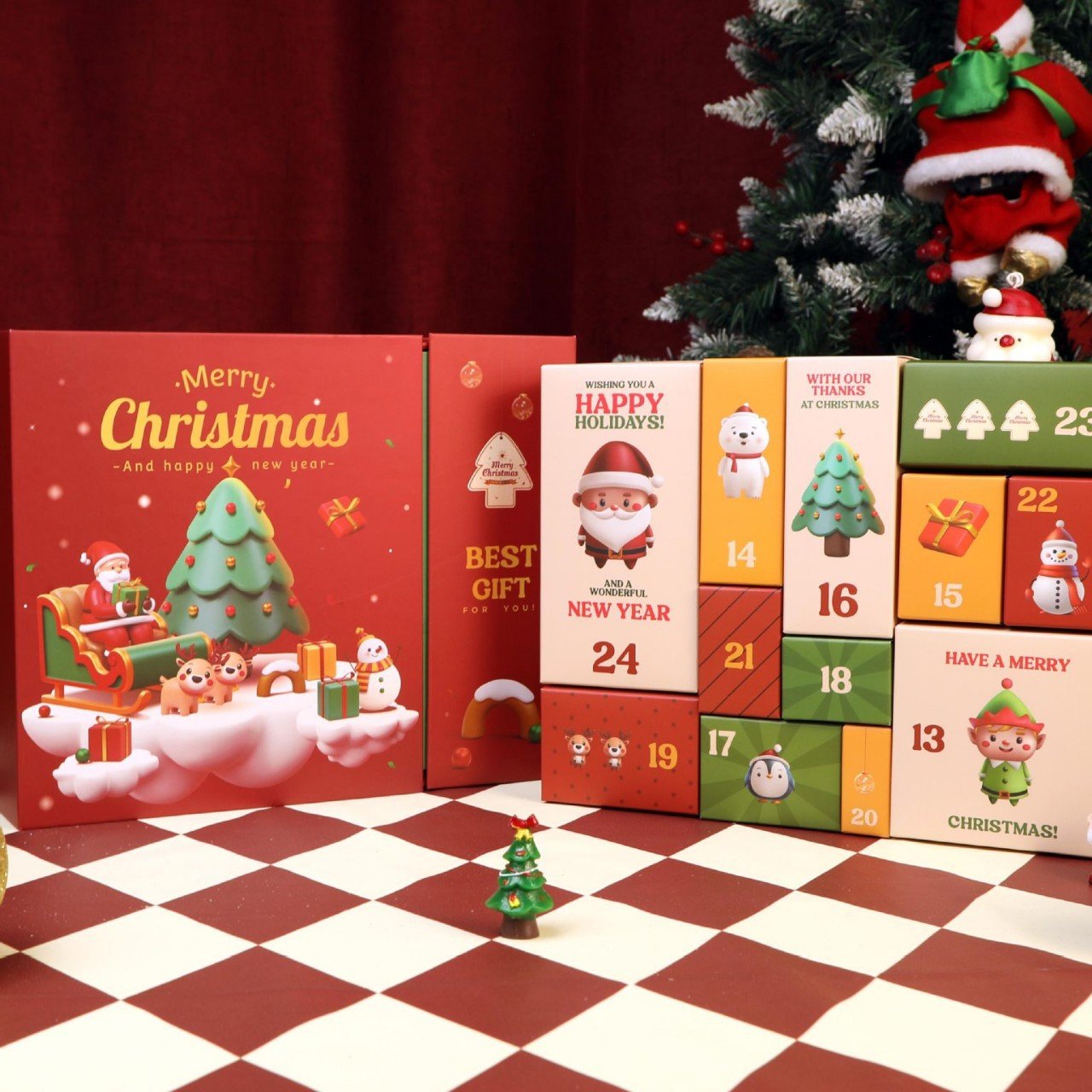 Calendario de Adviento de mármol rosa 2025, caja de cuenta regresiva de 24 días para Navidad-ES