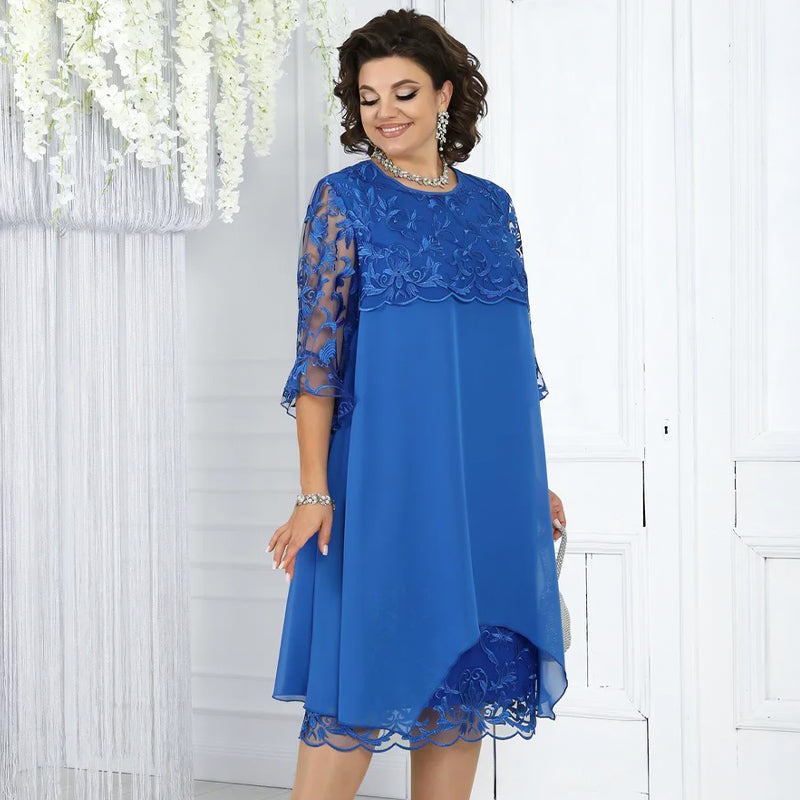 Dámske voľné čipkované midi šaty-SK