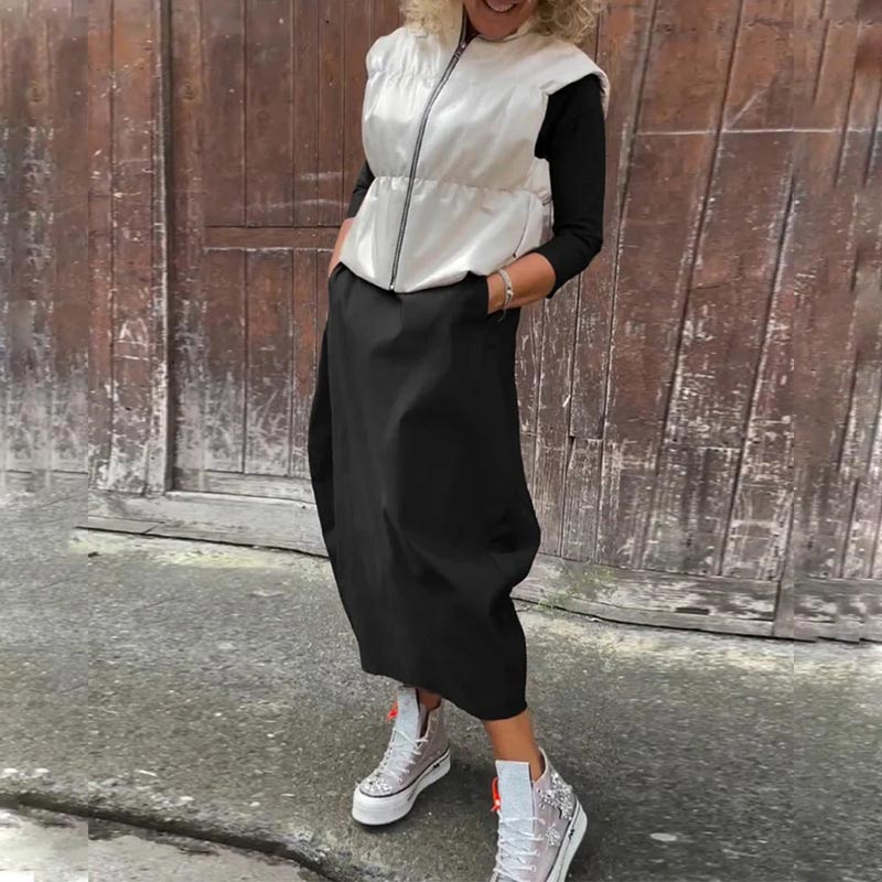 Vestido sencillo y elegante para mujer con bolsillos.-ES