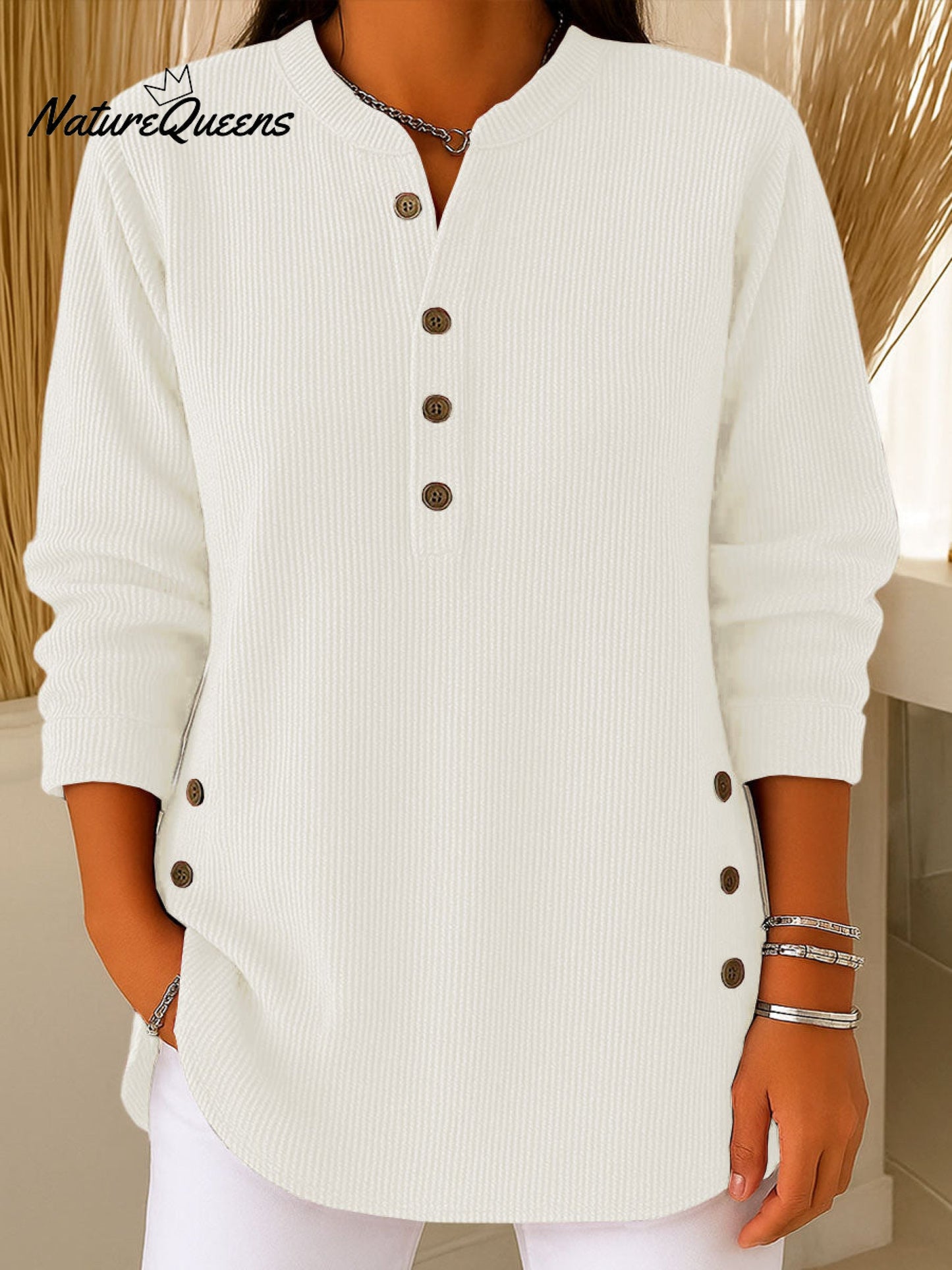 Moteriškas laisvo kirpimo, ilgomis rankovėmis, vienspalvis megztinis-LT