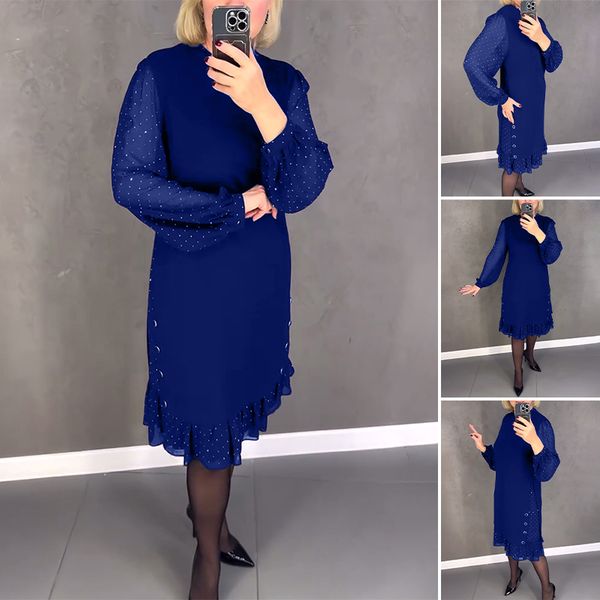 🔥👗[S~5XL]Νέο μοντέρνο, φαρδύ φόρεμα με βολάν, σε μονόχρωμο χρώμα, με μακριά μανίκια-GR