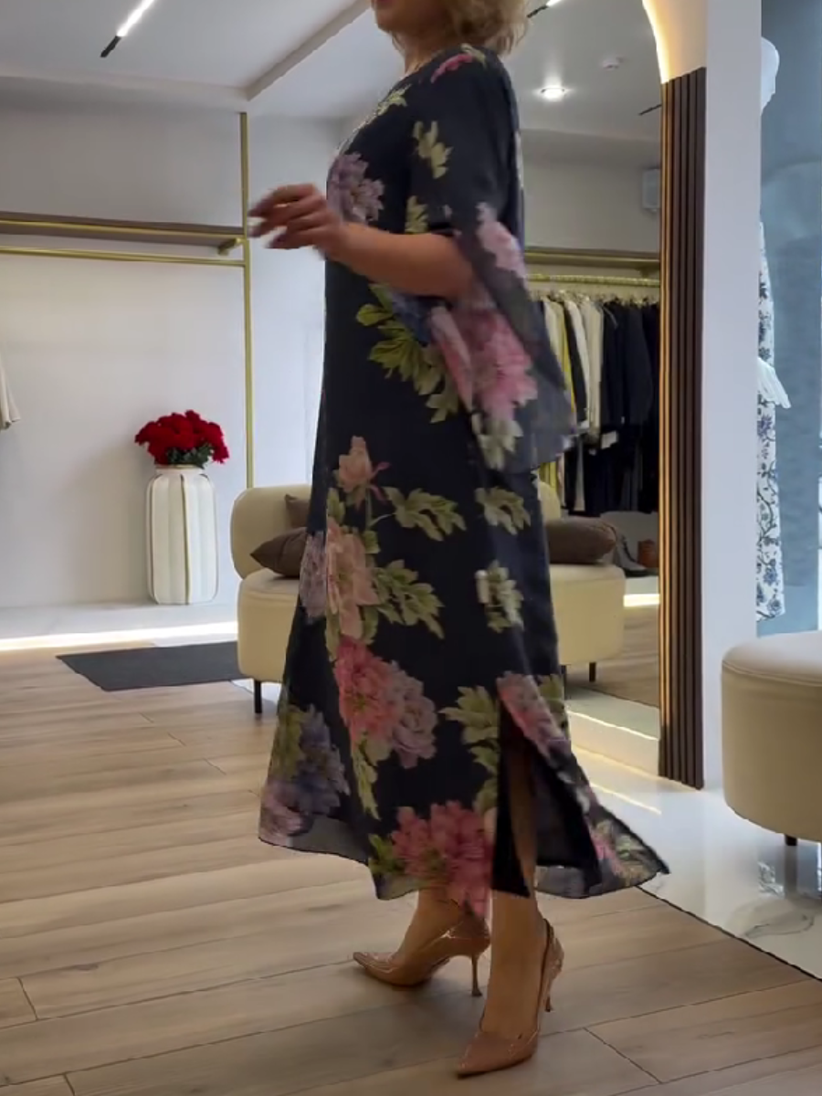 Išskirtinė maksi suknelė su gėlių raštu-LT