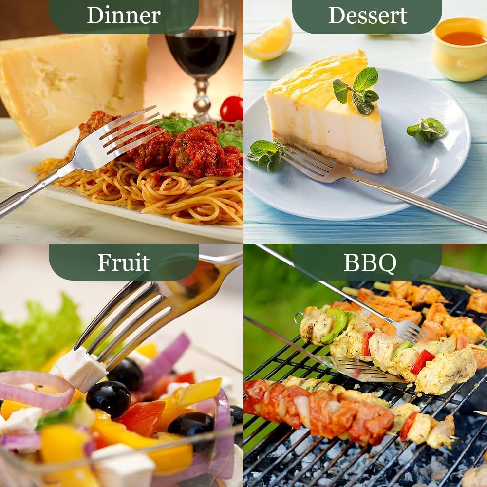 💥🔥Tenedor y cuchara telescópicos de acero inoxidable-ES