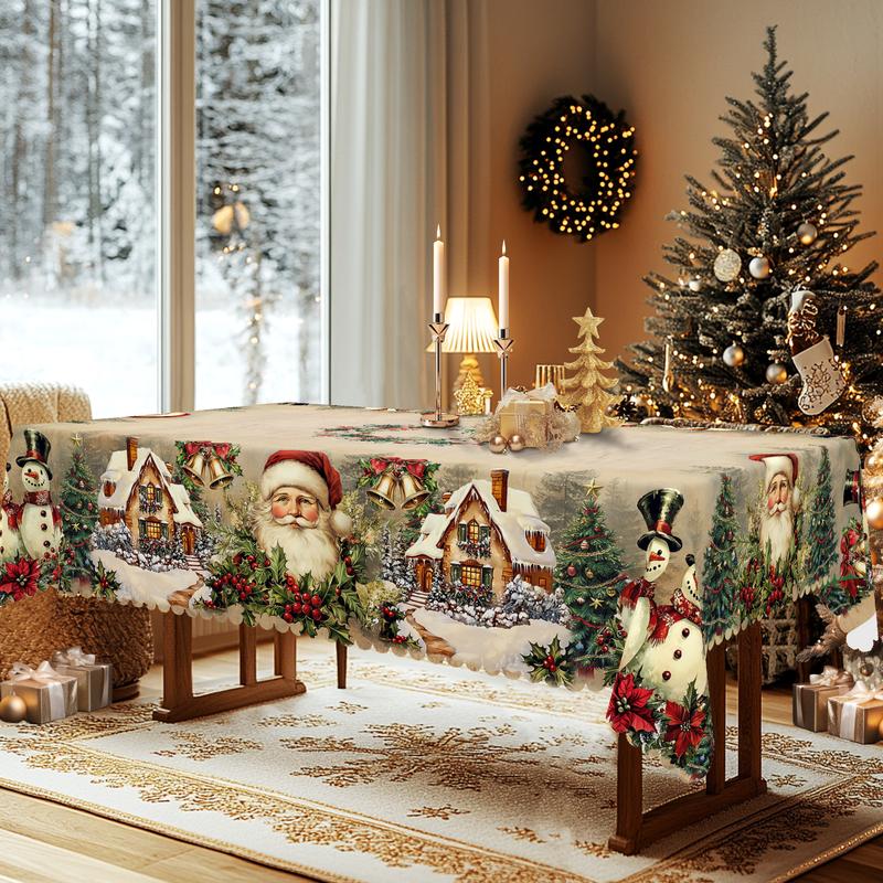 Mantel navideño de primera calidad: un encantador diseño de Papá Noel y renos para disfrutar de momentos alegres en familia.-ES