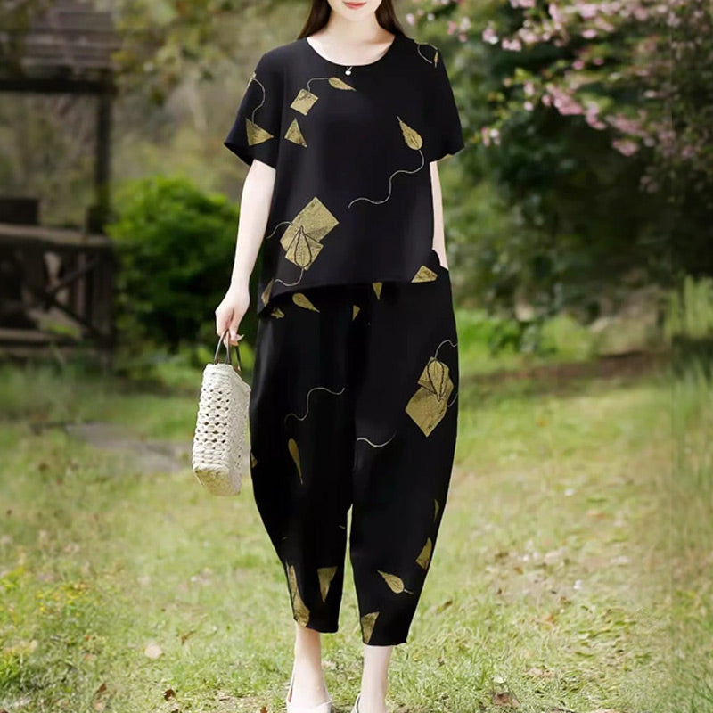 💞 Conjunto de pantalón corto de pierna ancha y top de manga corta con estampado para mujer-ES