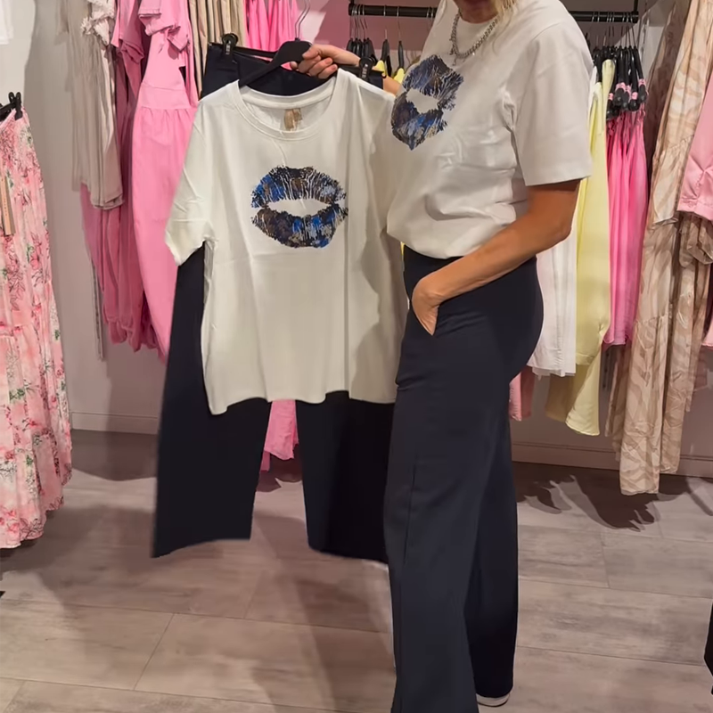 Ženski dvodijelni set s printom, topom i hlačama-HR