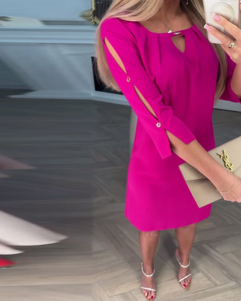 Eleganta, vienkrāsaina, vienkārša V veida kleita-LV