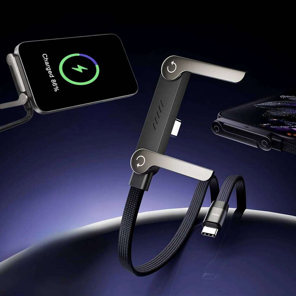 📱 240 W pintas greito įkrovimo laidas su įmontuotu telefono laikikliu – naujas 2026 m. sulankstomas patvarus USB-C tipo C laidas (2 vnt. pakuotėje)-LT