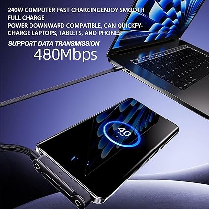 📱 240 W pintas greito įkrovimo laidas su įmontuotu telefono laikikliu – naujas 2026 m. sulankstomas patvarus USB-C tipo C laidas (2 vnt. pakuotėje)-LT