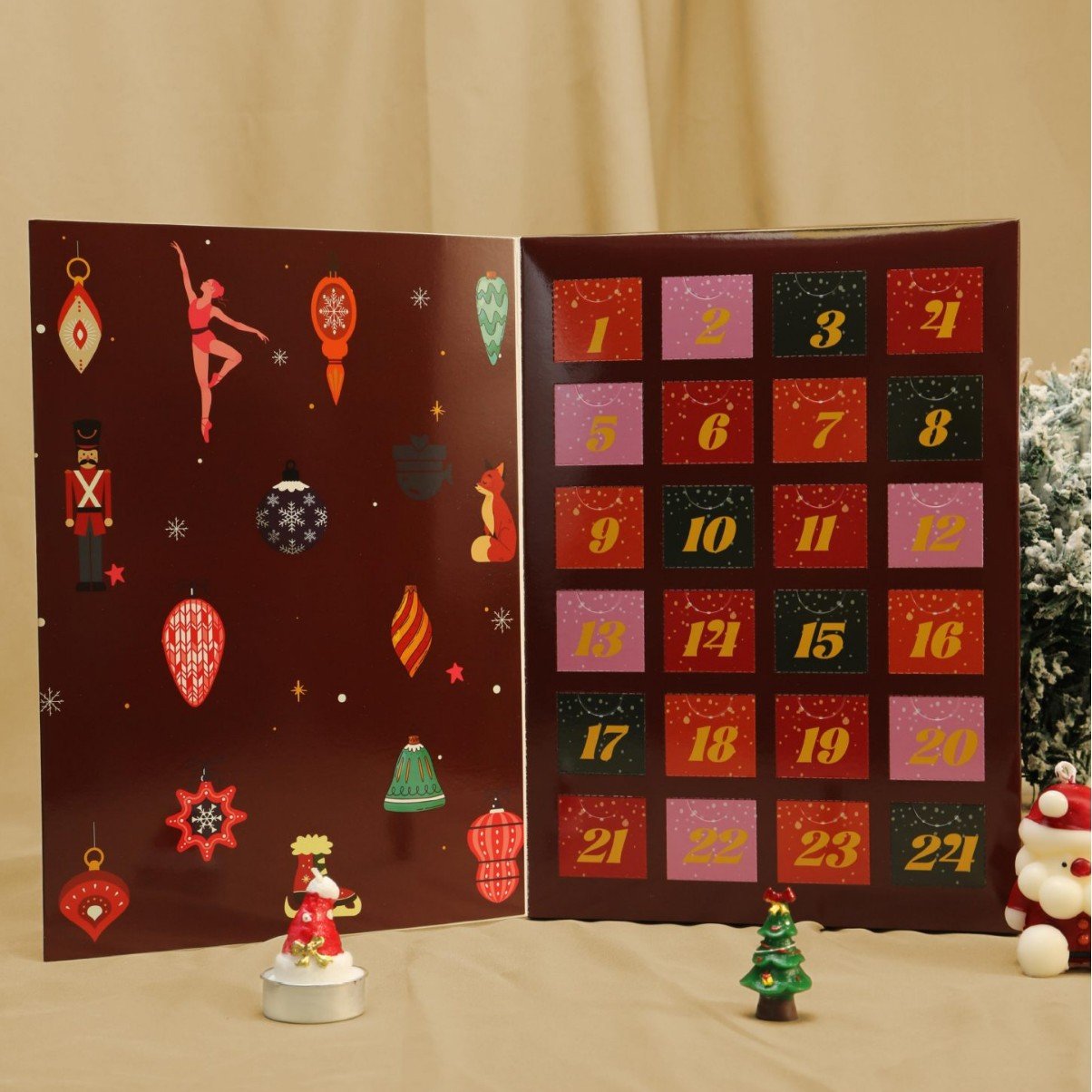 Calendario de Adviento de mármol rosa 2025, caja de cuenta regresiva de 24 días para Navidad-ES
