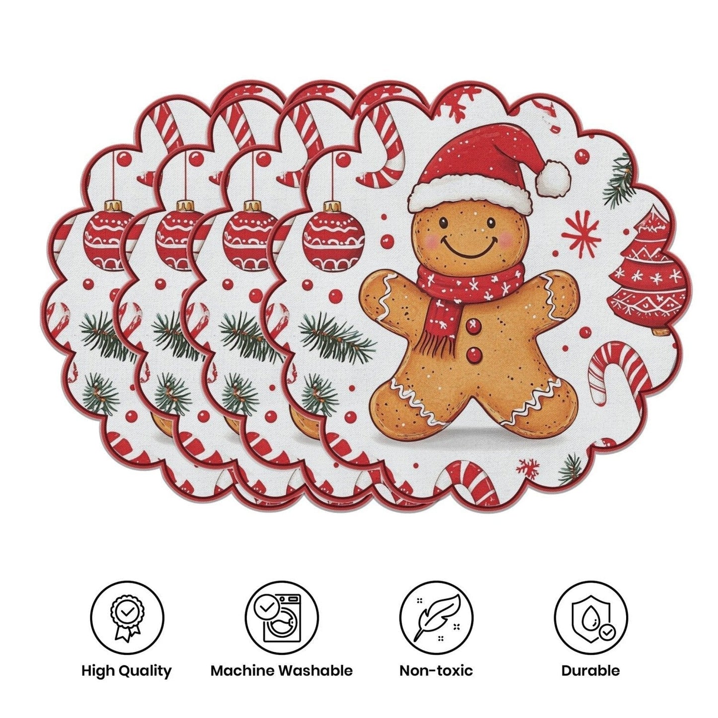 10 vnt. žieminių padėkliukų puansetijų ir kankorėžių formos, pagaminti iš neslystančio audinio-LT