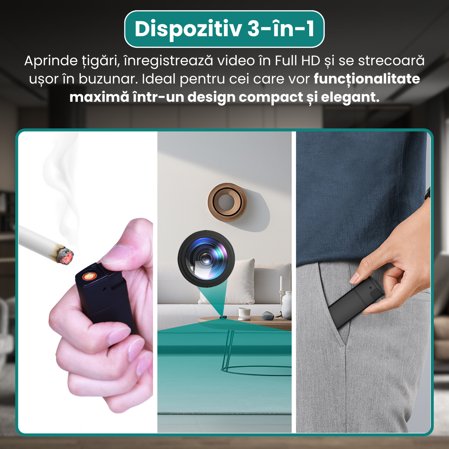 Vžigalnik s skrito kamero, funkcija pravega električnega vžiga, snemanje videa v ločljivosti Full HD 1080p, zaznavanje gibanja, zančno snemanje-SI