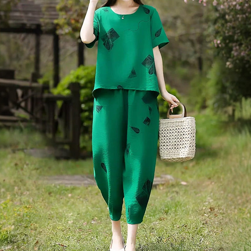 💞 Conjunto de pantalón corto de pierna ancha y top de manga corta con estampado para mujer-ES