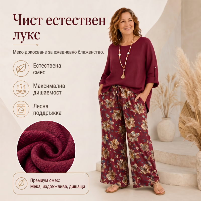 🌼🔥49% nuolaida! Moteriškas bohemiškas komplektas iš medvilnės ir lino, trijų ketvirčių rankovėmis ir plačiomis-LT