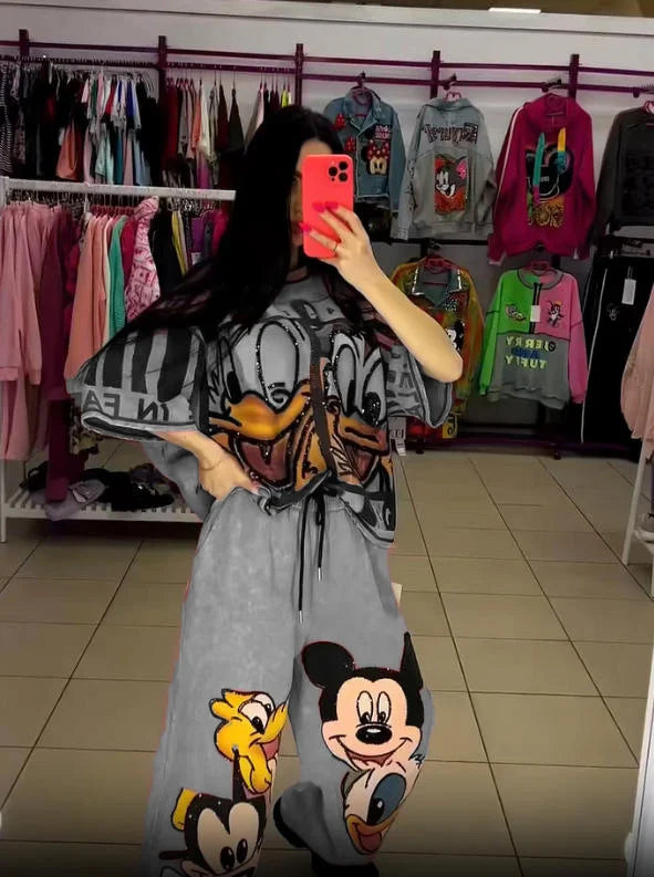 Conjunto de top y pantalón con temática de Donald Duck y Mickey Mouse-ES