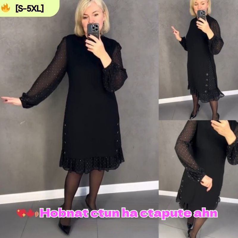 🔥👗[S~5XL]Νέο μοντέρνο, φαρδύ φόρεμα με βολάν, σε μονόχρωμο χρώμα, με μακριά μανίκια-GR