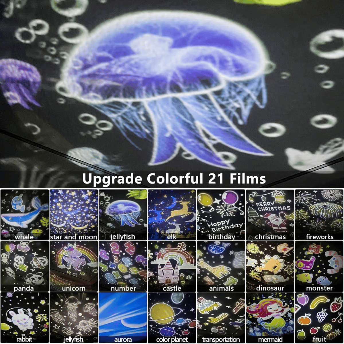 🎃👻PASKUTINĖS IŠPARDAVIMO DIENOS - 50% NUOLAIDA💜Naktinė lempa su projektoriumi vaikams, 15 filmų🔋C tipo įkrovimas-LT