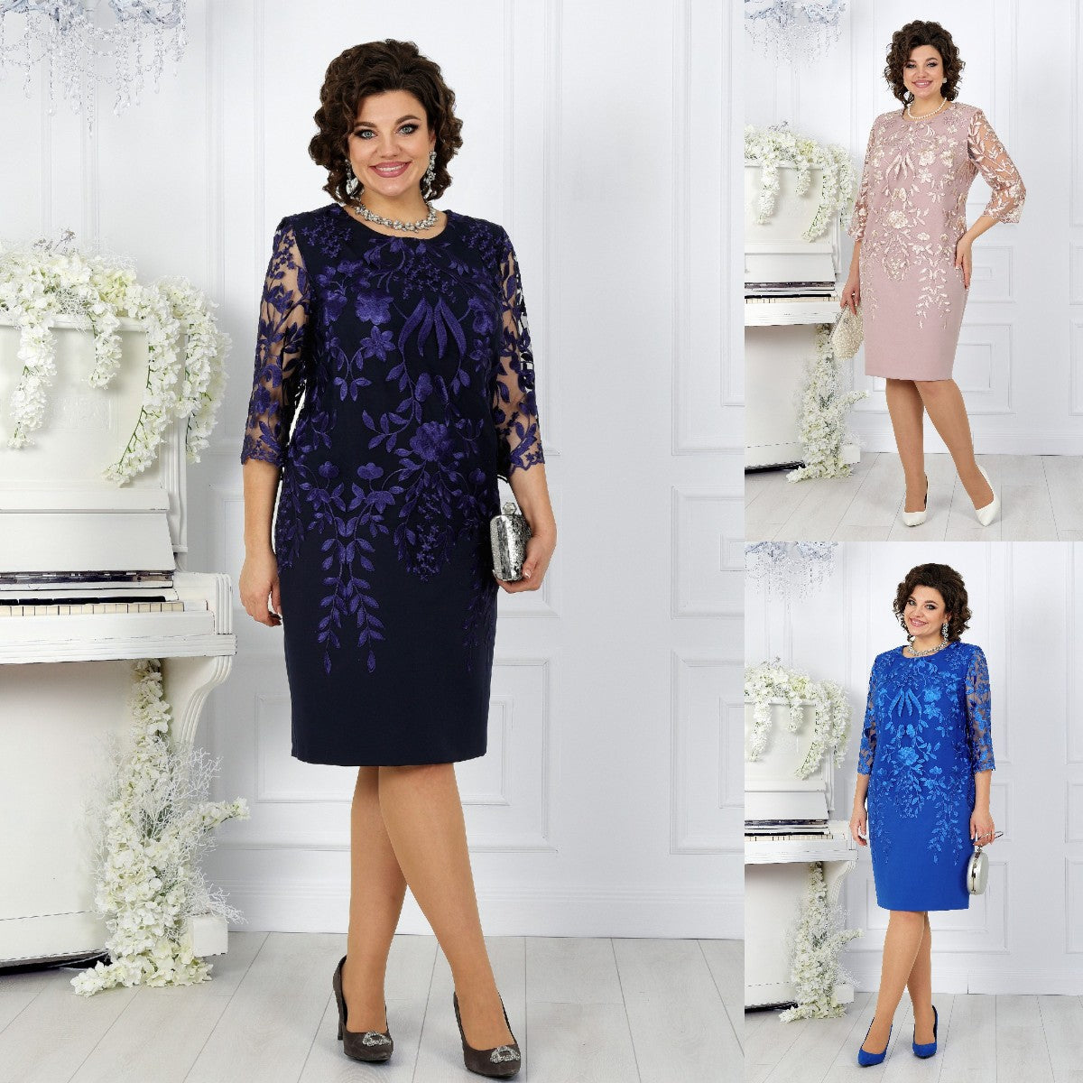 Negabaritinė suknelė su nėriniais ir raštu-LT