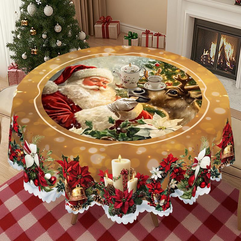Mantel navideño de primera calidad: un encantador diseño de Papá Noel y renos para disfrutar de momentos alegres en familia.-ES