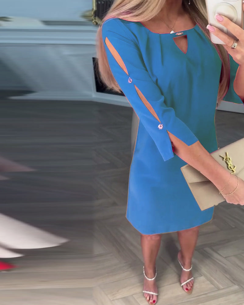 Eleganta, vienkrāsaina, vienkārša V veida kleita-LV