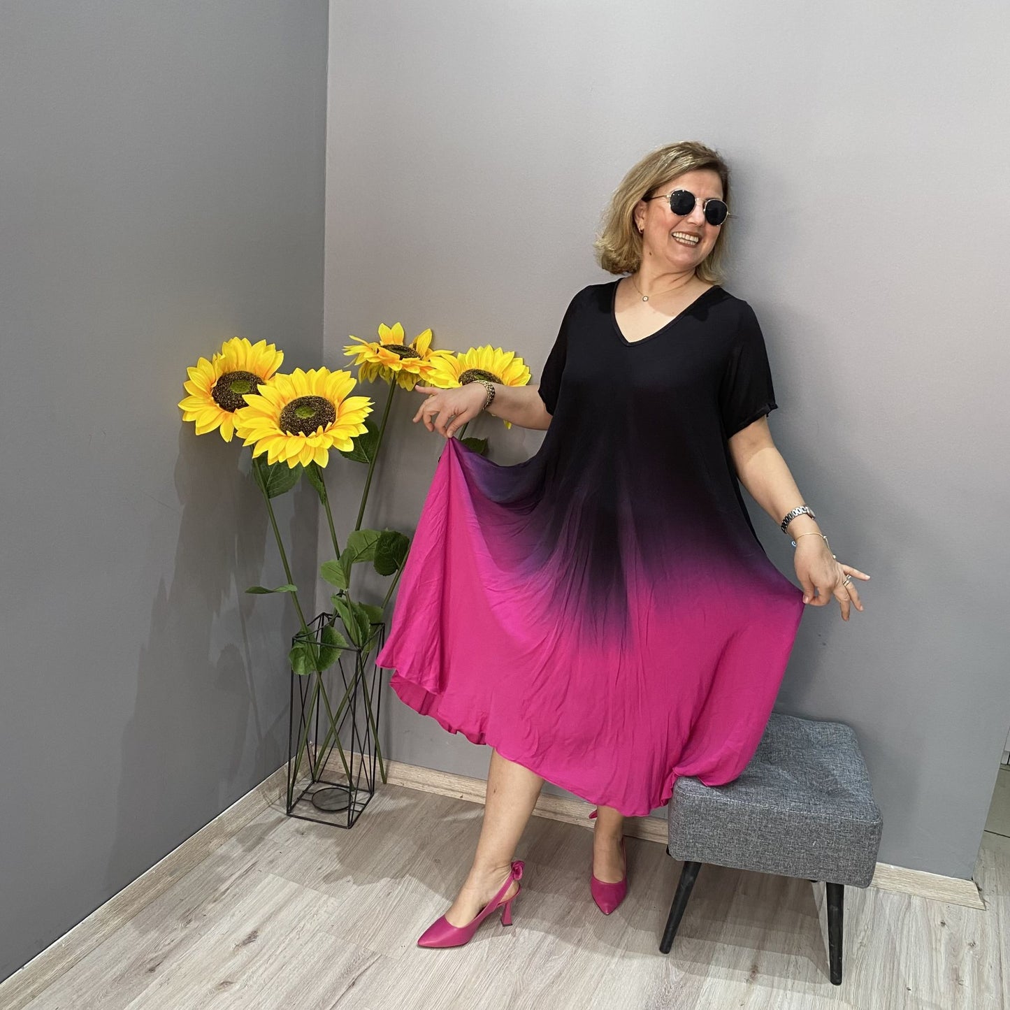 Vestido italiano informal de manga larga con degradado de color-ES